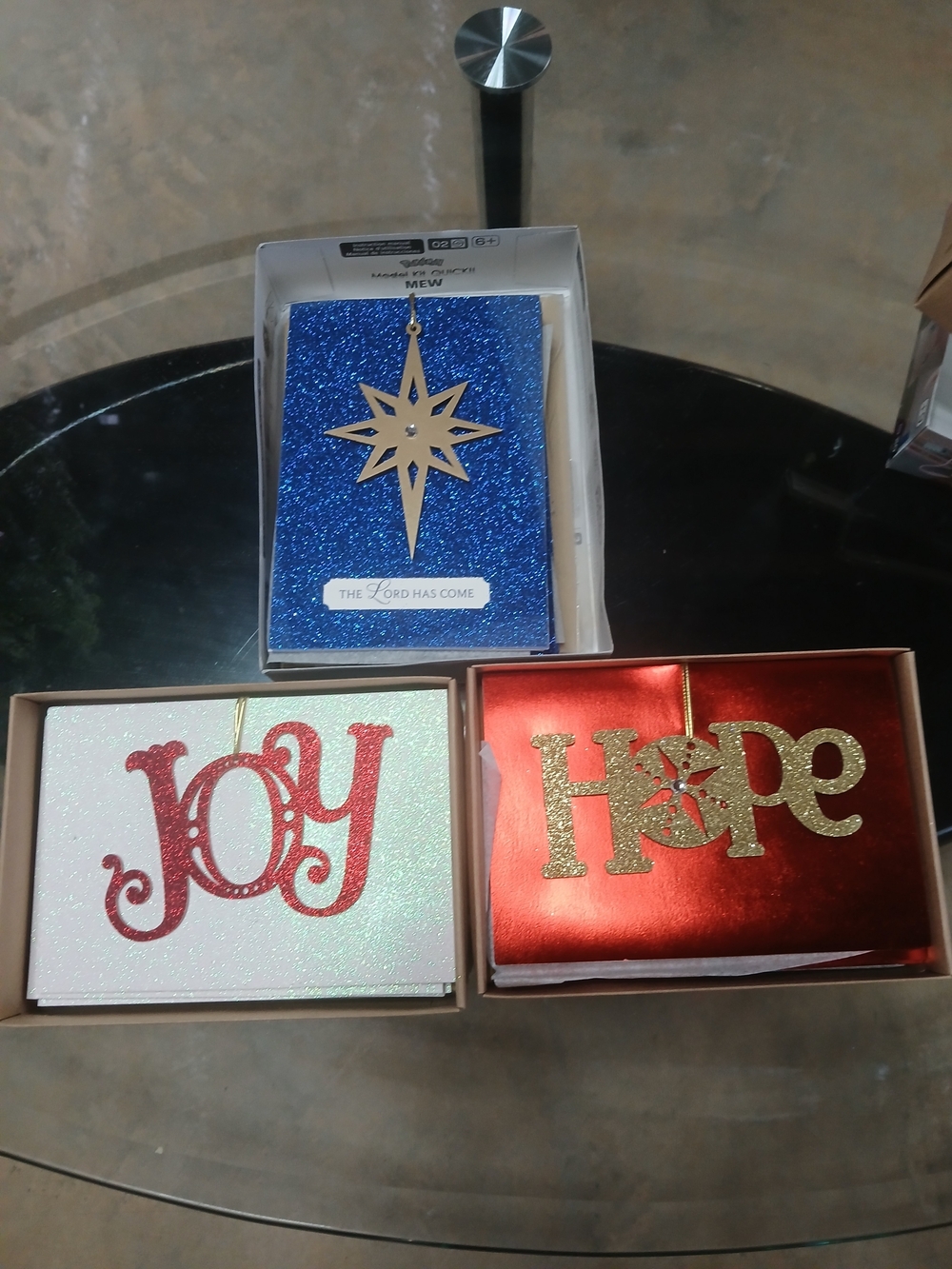Holiday 'JOY' and 'HOPE' Glitter Ornaments Set - Red, Gold, Blue